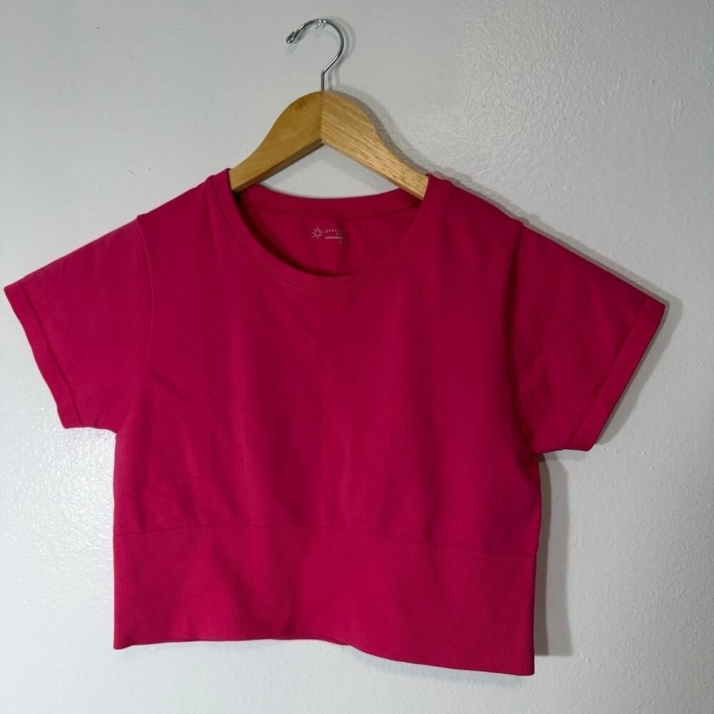 Offline by Aerie Pink Cropped Tee Women Large Short Sleeve Lounge Top